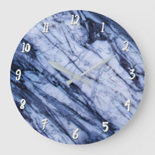 Blau-weißer Marmor Swirl Moderner Chic Große Wanduhr