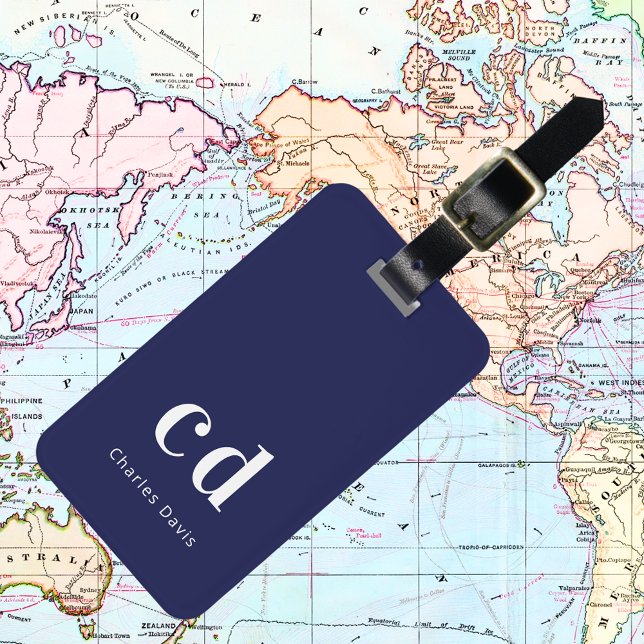 Blau-weißer Name elegant modern Gepäckanhänger (Von Creator hochgeladen)