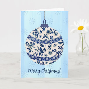 Blau-weißer Vintage-Style Flow-Blue-Weihnachten Karte