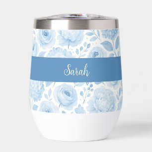 Blau-weißes Aquarell-Blumenmonogramm-Name