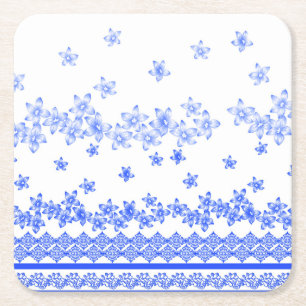 Blau-weißes Blumendesign, Rechteckiger Pappuntersetzer