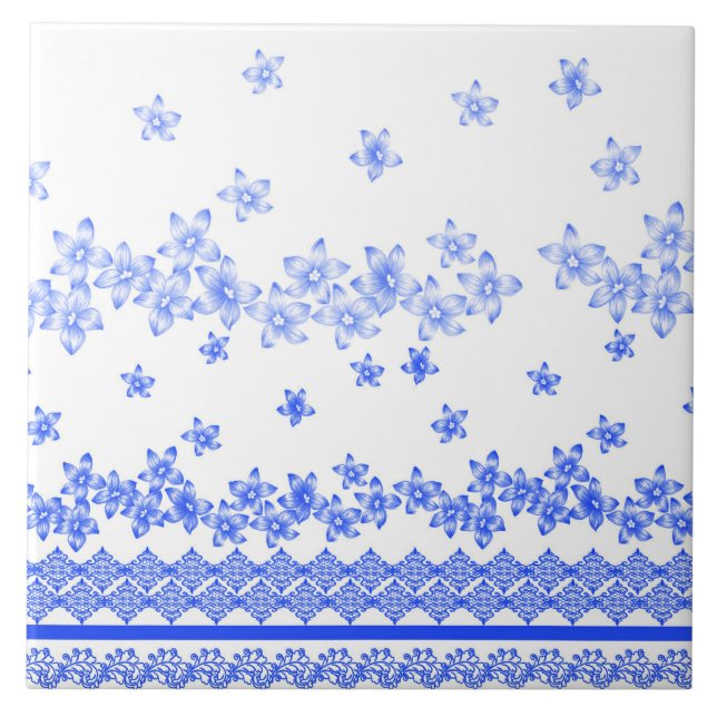 Blau-weißes Blumenmuster, Fliese (Vorderseite)