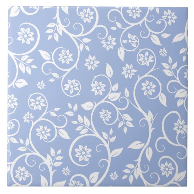 blau-weißes Blumenmuster Fliese (Vorderseite)