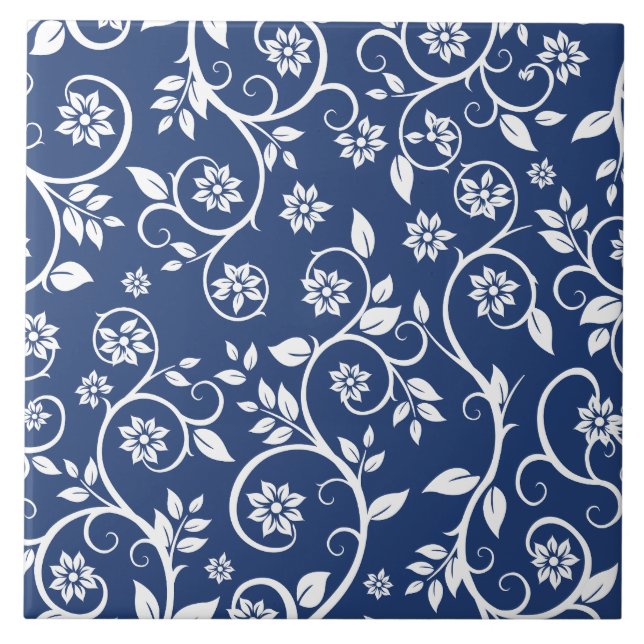 blau-weißes Blumenmuster Fliese (Vorderseite)