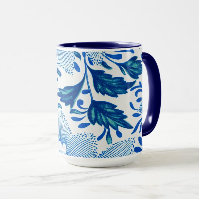 Blau-weißes Blumenmuster Tasse (VorderseiteRechts)