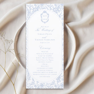 Blau-weißes Blumens Chinoiserie-Hochzeitsprogramm