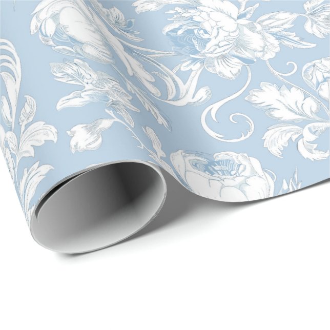 Blau-weißes Chinoiserie-Muster Geschenkpapier (Rolleneckpunkt)