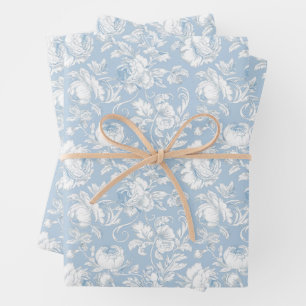 Blau-weißes Chinoiserie-Muster Geschenkpapier Set
