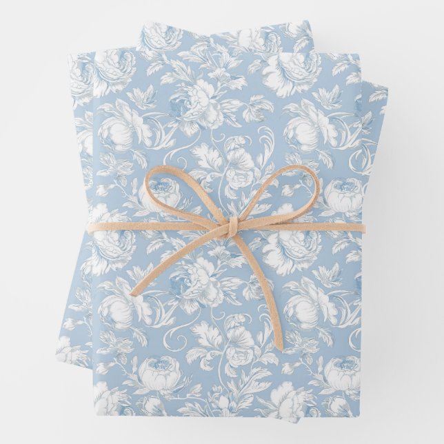 Blau-weißes Chinoiserie-Muster Geschenkpapier Set (Beispiel)