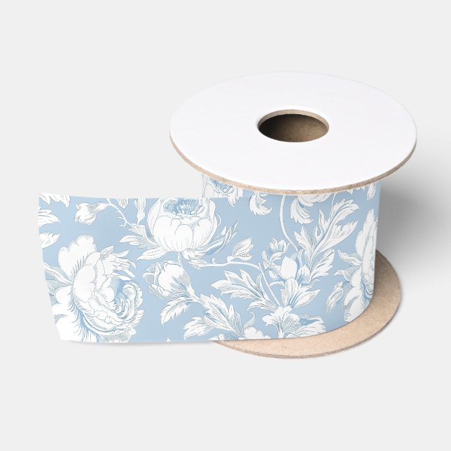 Blau-weißes Chinoiserie-Muster Satinband (Spule)