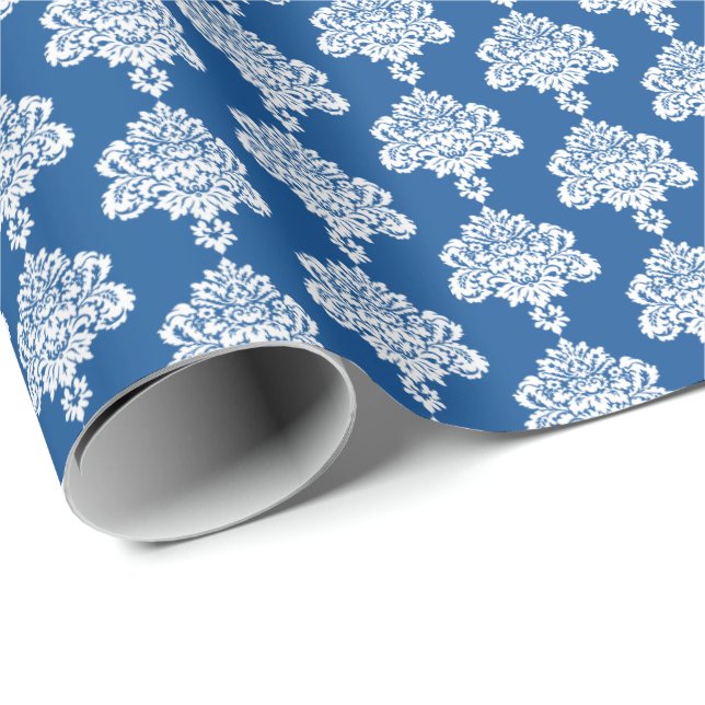 Blau | Weißes Damaskop-Papier Geschenkpapier (Rolleneckpunkt)