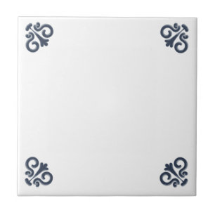 Blau-weißes Delft Einfaches Blumen-Ecken-Ornament Fliese