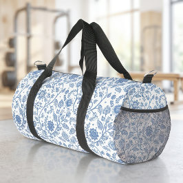 Blau-weißes florales Boho-Botanik-Muster Whimsical Duffle Bag