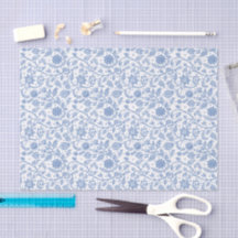 Blau-weißes florales Boho-Botanik-Muster Whimsical