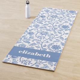 Blau-weißes florales botanisches Muster, benutzerd Yogamatte