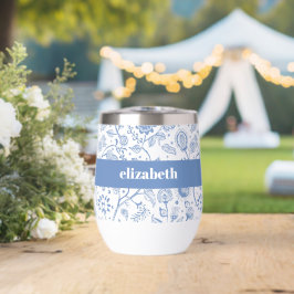 Blau-weißes florales botanisches Muster mit indivi