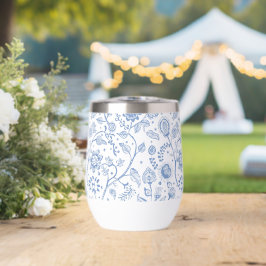 Blau-weißes florales botanisches Muster Whimsical