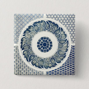 Blau-weißes florales chinesisches Rund Button