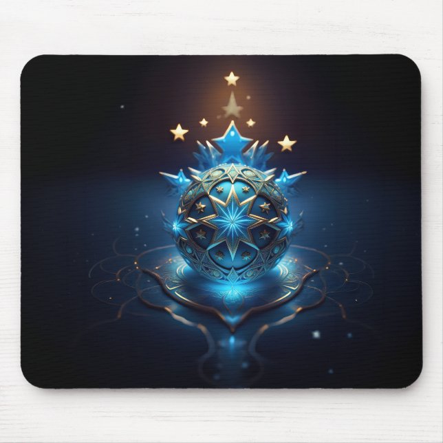 Blau-weißes Fraktaldesign mit Sternen Mousepad (Vorne)