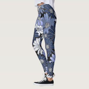 Blau-weißes Gänseblümchenmuster Leggings