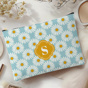 Blau-Weißes Gänseblümchenmuster mit Monogramm Zubehörtasche