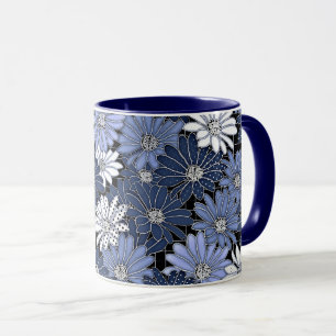 Blau-weißes Gänseblümchenmuster Tasse