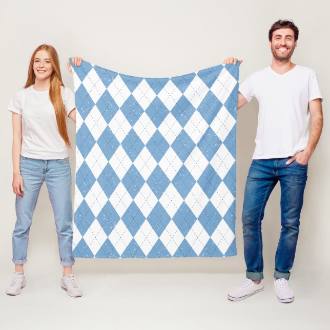 Blau-weißes geometrisches Diamant-Argyle-Muster Fleecedecke (Beispiel)