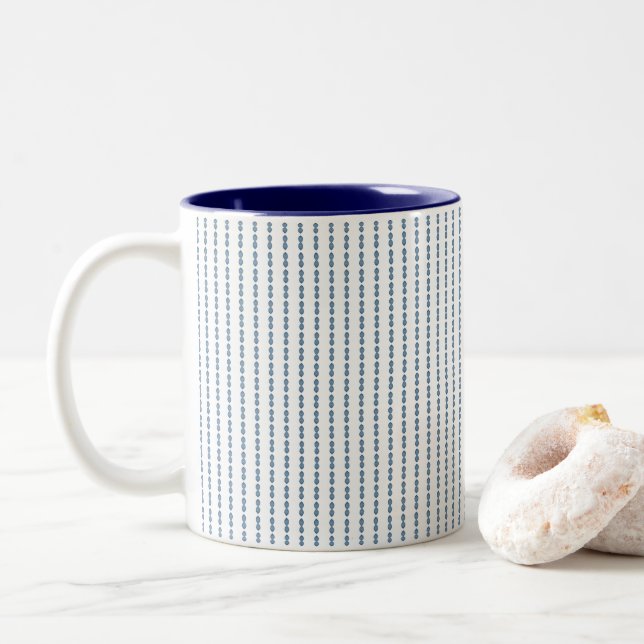 Blau, weißes gestreiftes, Streifen, Aquarell-Kunst Zweifarbige Tasse (Mit Donut)