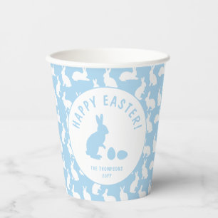 Blau-Weißes-Hasenmuster Frohe Ostern Pappbecher