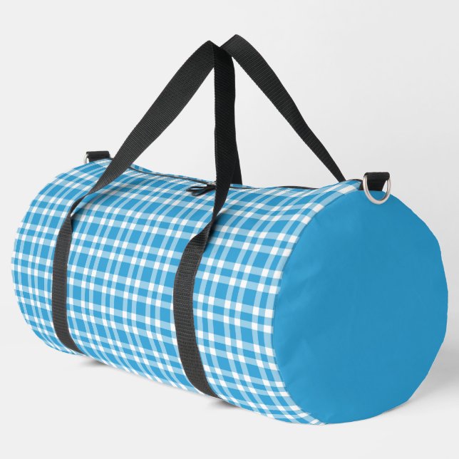 Blau weißes Karomuster groß Duffle Bag (Linke Ecke)