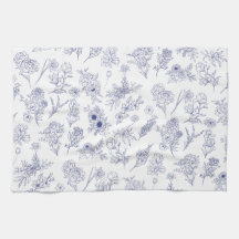 Blau-weißes klassisches Blumen-Tee-Tuch