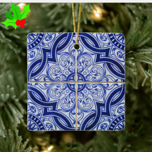Blau-weißes mediterranes Azulejo-Fliesenmuster Keramikornament