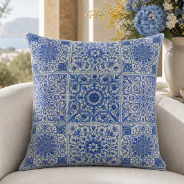 Blau-weißes mediterranes Fliesen- botanisches Must Kissen