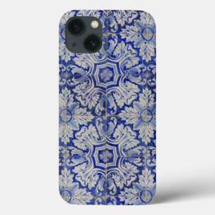 Blau-weißes mediterranes Vintage-Blumenmuster Case-Mate iPhone Hülle