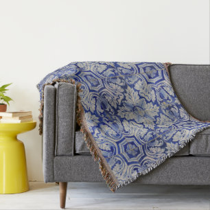 Blau-weißes mediterranes Vintage-Blumenmuster Decke