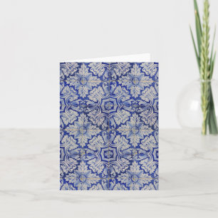 Blau-weißes mediterranes Vintage-Blumenmuster Karte
