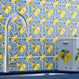 Blau-weißes mediterranes Zitronenmuster Fliese