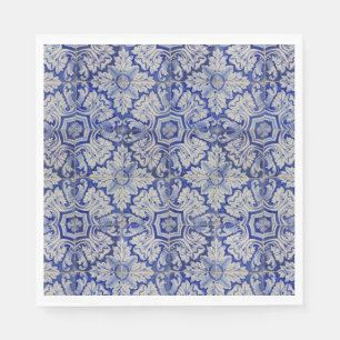 Blau-weißes Mittelmeer-Rosenmuster im Vintage-Stil Serviette