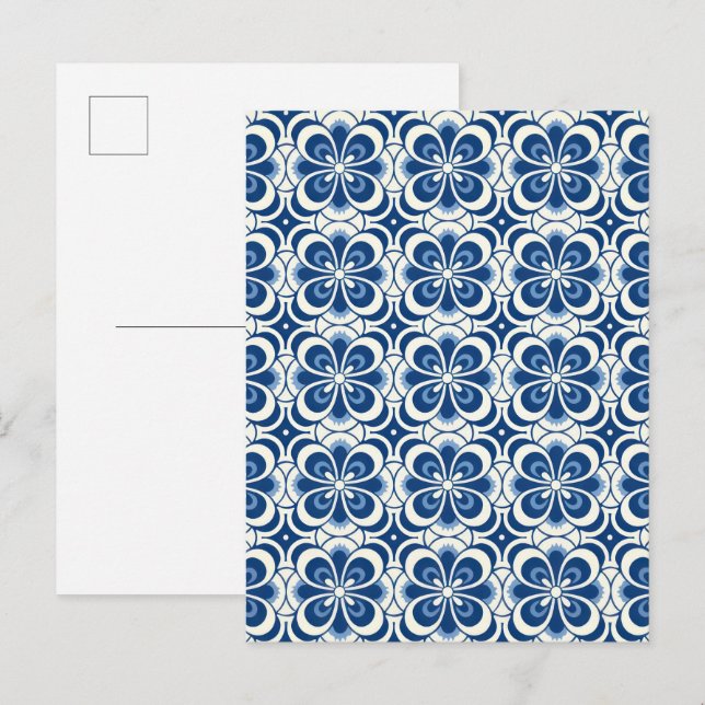 Blau-weißes Muster Hintergrund Postkarte (Vorne/Hinten)