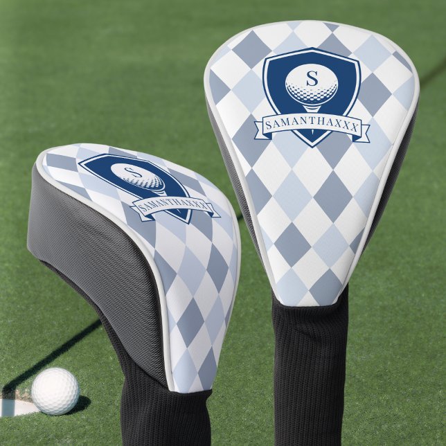 Blau-weißes Muster modernes initiales Monogramm Golf Headcover (Blue and White Pattern Modern Initial Monogram Golf Head Cover)