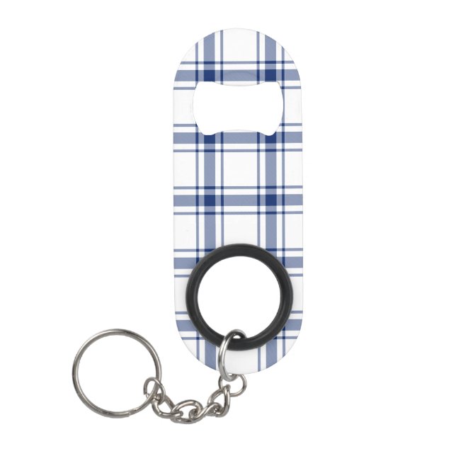 Blau-weißes nautisches Karo Mini Flaschenöffner (Vorderseite)