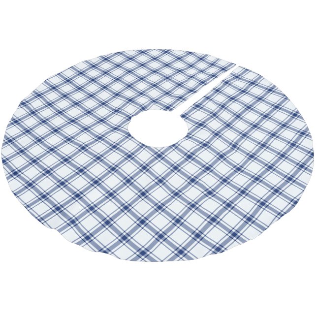 Blau-weißes nautisches Karo Polyester Weihnachtsbaumdecke (Schrägansicht)