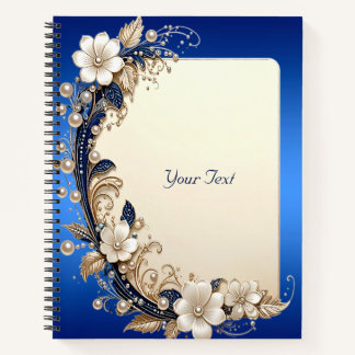 Blau-weißes Notebook mit floraler Verzierung Notizbuch