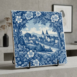 Blau-weißes pastorales französisches Cottagecore-B Fliese