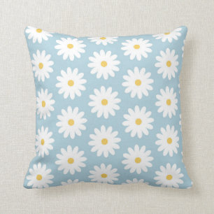 Blau-weißes Retro-Daisy-Muster im Vintage-Stil Kissen