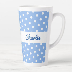 Blau-weißes Tupfenmuster Retro personalisiert Milchtasse