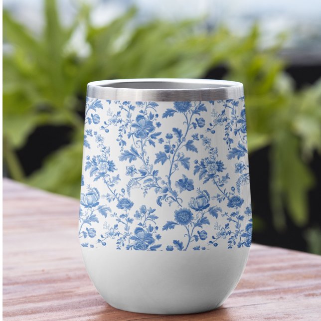 Blau-weißes Vintage-Blumen-Toile-Muster (Matching items, and personalized versions available in the collection)