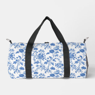 Blau-weißes Vintage-Blumen-Toile-Muster Duffle Bag