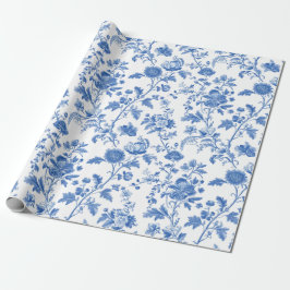 Blau-weißes Vintage-Blumen-Toile-Muster Geschenkpapier