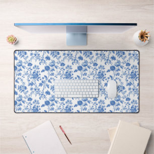 Blau-weißes Vintage-Blumen-Toile-Muster Schreibtischunterlage